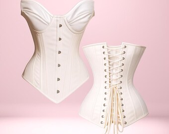 White Satin Overbust Corset: Elegant Waist Training Corset for Women