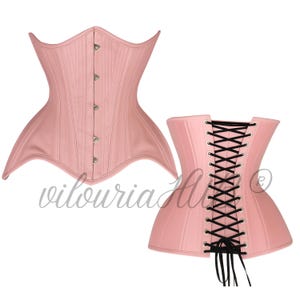 Baby Pink Leather Underbust Corset: Steel Boned Hourglass Shaper
