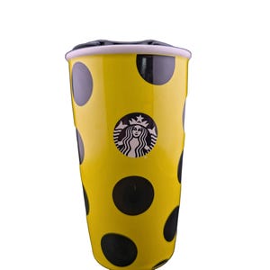 Starbucks Yellow Polka Dot Travel Mug – Vintage Collector Tumbler
