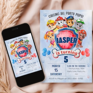 Watercolor Paw Patrol Invitation: Heroic Puppy Party (5x7&quot; Editable Digital Download)
