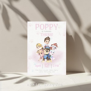 Editable Puppy Paw Party Invitation: Heroic Pups Cartoon Invite (5x7&quot; Digital Download)