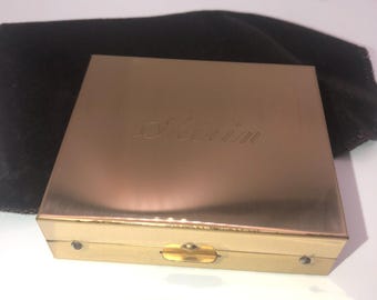Brass Velvet-Lined Trinket Box: Persian "Shirin" Monogram & 4 Vials