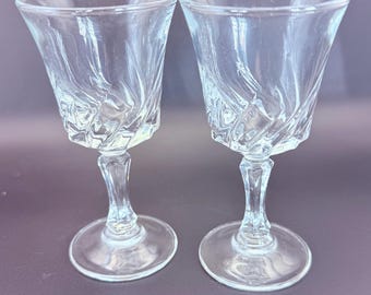 Vintage French Optic Swirl Cordial Glasses | Set of 2 Stemmed Shot Glasses | Blown Glass | Made in France
