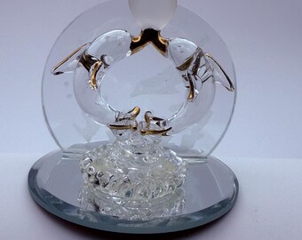 Spun Glass Kissing Dolphins with Heart | Gold Accent Dolphin Figurine