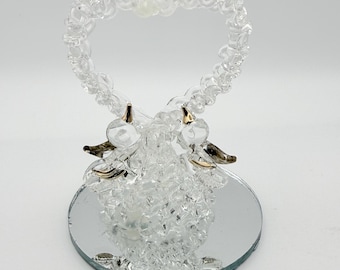 Spun Glass Birds Heart Wreath Figurine on Mirror | Gold Accent Decor