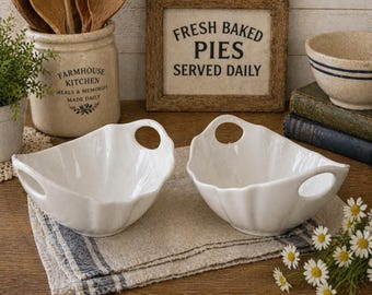 Vintage Strawberry Street White Bowl Set Scalloped Serving Bowls Farmhouse Kitchen Decor