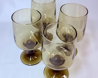 Vintage Libbey Amber Goblets, Set of 4 - MCM Barware