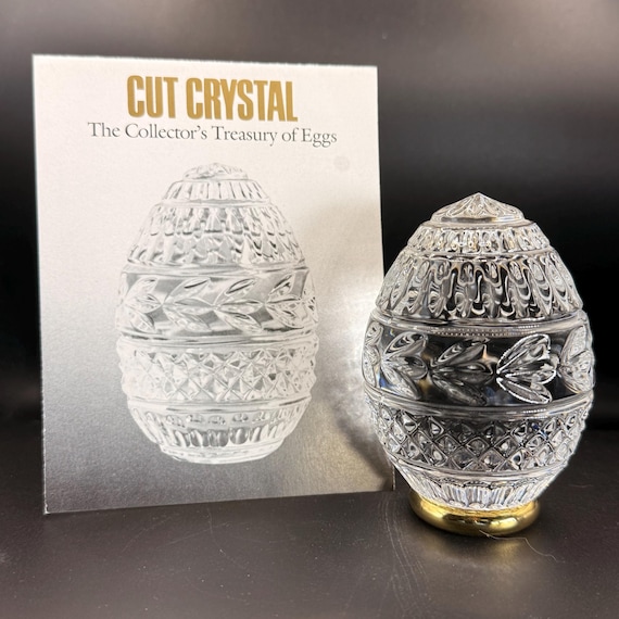 Franklin Mint Cut Crystal Egg 1988 Treasury of Eggs Gold Base Vintage Collectible Glass Egg with COA