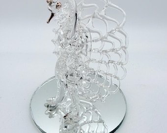 Vintage Silvestri Style Glass Peacock Figurine | 22k Gold Accents