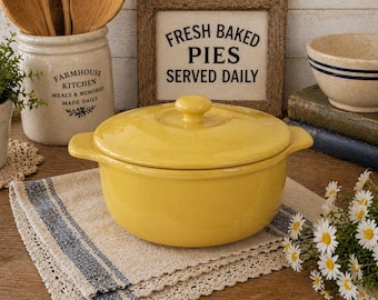 Vintage Chantal Yellow Ceramic Casserole Dish With Lid Farmhouse Kitchen 2 Qt