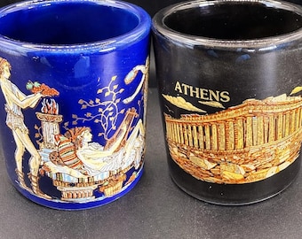 Greek Shot Glasses Set of 2 | Cobalt Blue & Black Gold Athens Souvenir