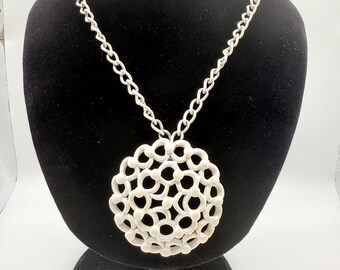 Vintage Monet White Enamel Statement Pendant Necklace, 1960s Mod Retro Jewelry