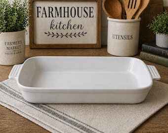 Fuente de cerámica vintage Cuisinart de 31,75 cm (12,5 pulgadas), rectangular, blanca, para hornear directamente del horno a la mesa.