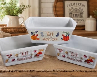 Set a three Royal Norfolk Ceramic Loaf Pans: Fall Pumpkin Baking Dishes, Farmhouse Autumn Kitchen Decor