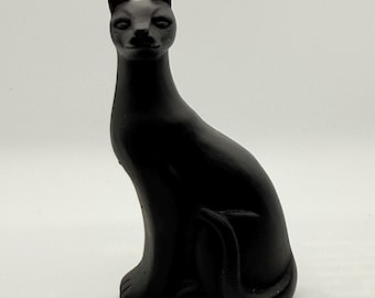Minimalist Black Cat Sculpture | Modern Resin Cat Figurine | Mid Century Style Decor | Small Black Cat Art