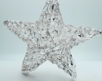 Vintage Hand Spun Glass Star Ornament | Clear Holiday Decor