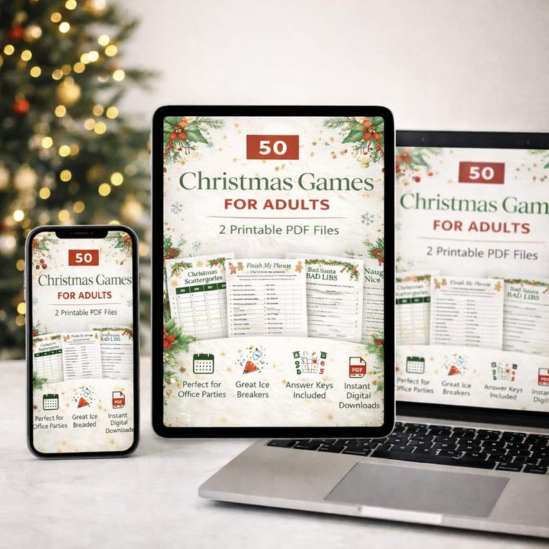 50 Christmas Games for Adults | Printable Party Games | 2 PDF Files