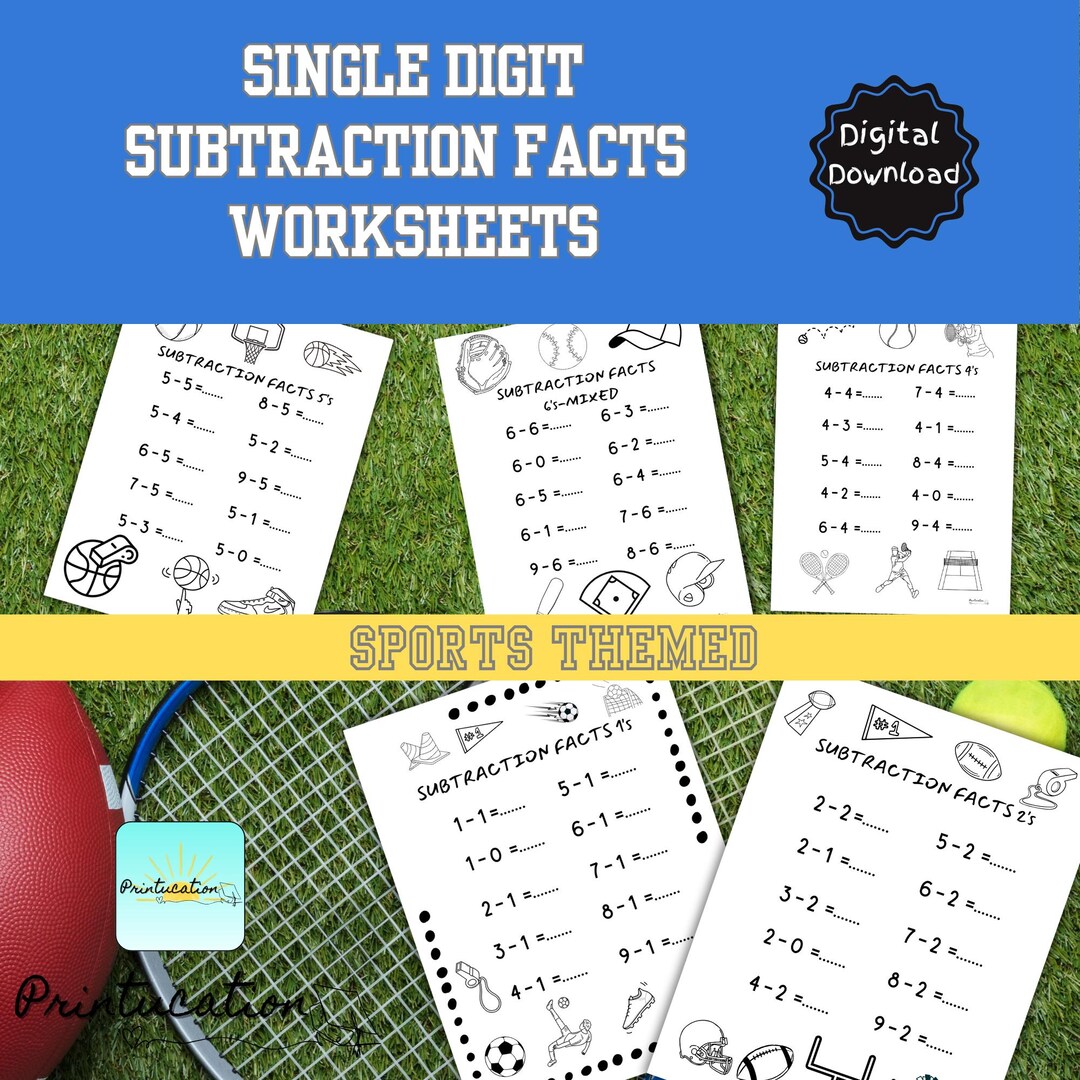 Sports Subtraction Worksheet: Math Coloring, Number Line & Counters ...
