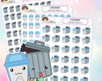 Kawaii Trash Can Chore Planner Stickers – Reminder Decals