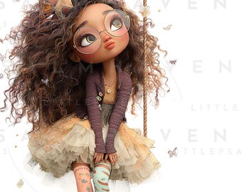 Mixed-Race Girls on Swing PNGs: Whimsical Clipart for Invitations (Digital Download)