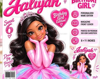 Personalized Girl Birthday Magazine, Custom Name Cover, Doll Birthday Party Favor, 8x11 Cardstock