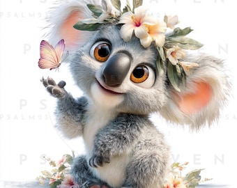Kawaii Koala Clipart Bundle: Floral, Plush, and Book (PDF File)