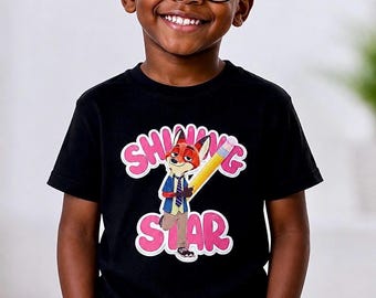 Boys Nick Wilde Zootopia Shirt, Cartoon Fox Graphic Tee, 100% Cotton (Gildan)
