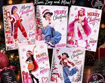 K-Pop Christmas Cards, Rumi Zoey Mira, 5x7 Digital Greeting Cards (Instant Download)