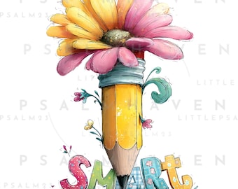 Sunflower Pencil Clipart: Hand-Illustrated School PNGs (Digital Download)