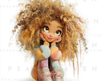 Curly Hair Girls Clipart Bundle: Cozy Sweater PNGs (Digital Download)
