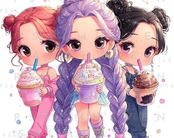 K-Pop Hunters Chibi Clipart: Pastel Party Favors, Stickers, merch and more! (PDF Download)