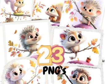 Hedgehog & Squirrel Clipart Bundle: Hand-Drawn Woodland PNGs (4000x4000, 300 DPI) (Digital Download)