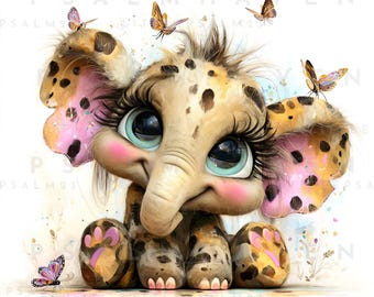 Whimsical Baby Elephant Clipart Bundle: Nursery Art, Butterflies & Flowers (300 DPI)