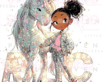 Black Girl Sparkle Unicorn, Dolphin & Elephant Clipart (17 PNG) Pastel Holographic Clipart