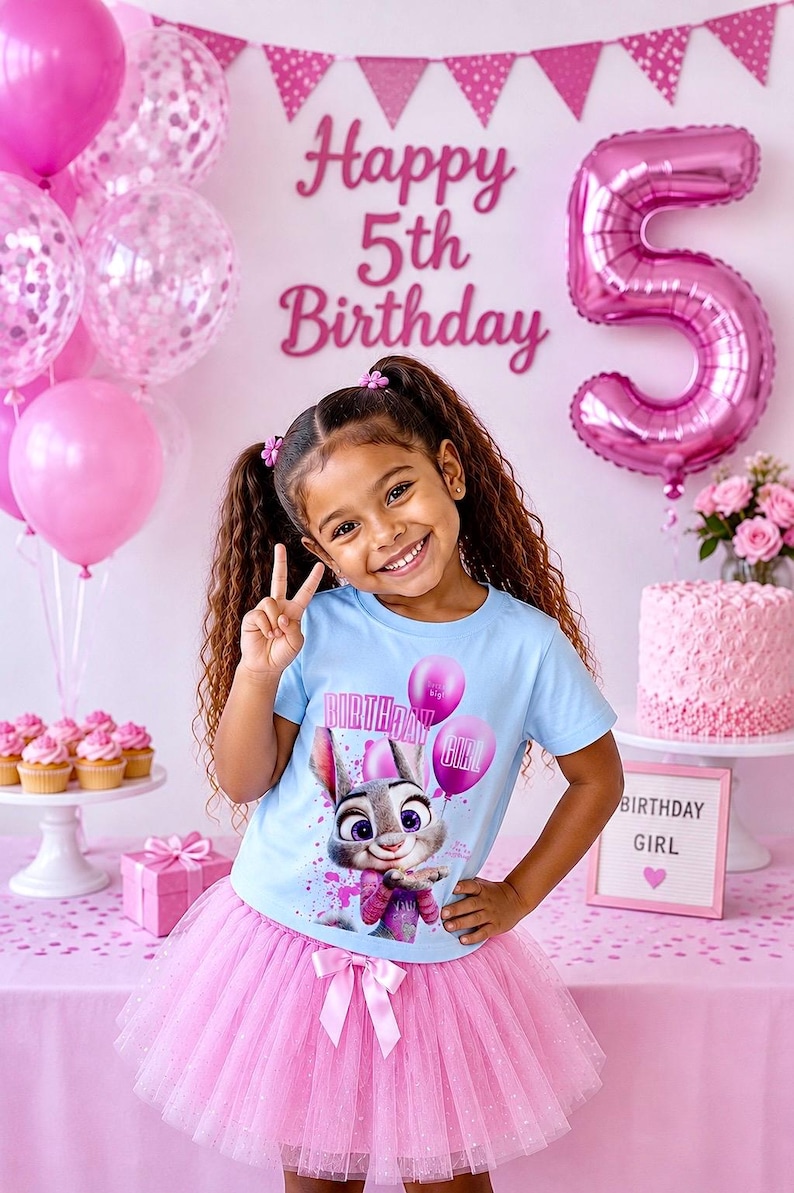 Birthday Girl Judy Hopps Inspired T-Shirt, Birthday Party Tee Light Blue