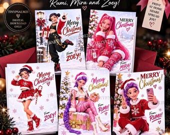 K-Pop Huntrix Christmas Cards, Rumi Zoey Mira Xmas Greeting (Digital Download)