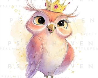 Owl Clipart Bundle: Princess Crowns, Florals & Bees (PDF File, 4000x4000, 300 DPI)