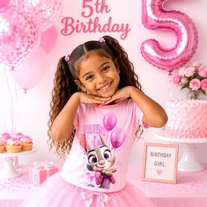 Birthday Girl Judy Hopps Inspired T-Shirt, Birthday Party Tee Light Pink
