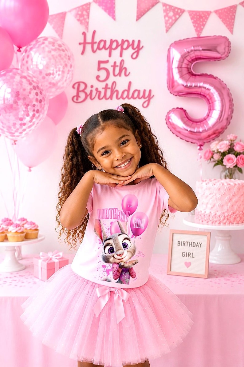 Birthday Girl Judy Hopps Inspired T-Shirt, Birthday Party Tee Light Pink
