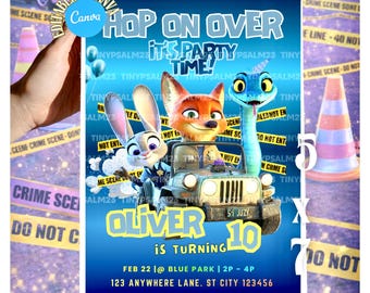 Zootopia Inspired Birthday Bundle | Editable Canva Invite + Card | Instant Download