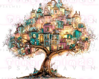 Whimsical City Tree PNG Bundle | 9 Transparent