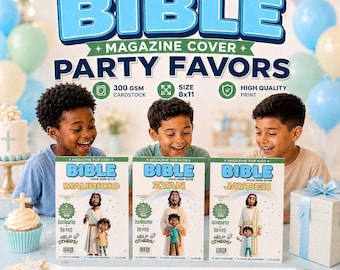 Personalized Bible Magazine Cover Party Favors | Christian Kids Activity Set (Crayons Included)