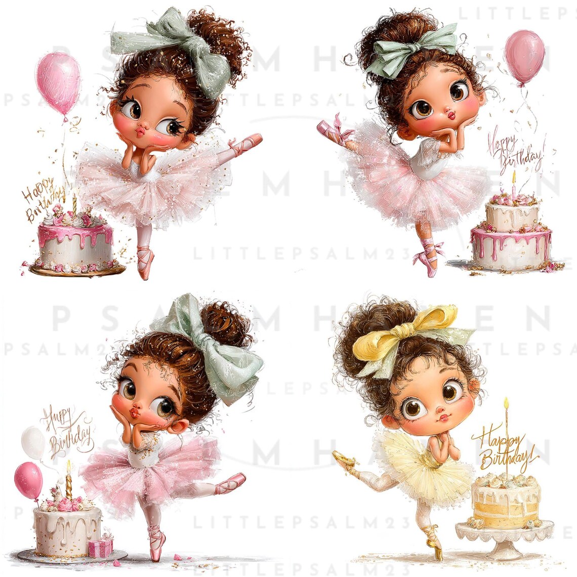 Ballerina Birthday Girl Clipart – 20 Pngs, Cake, Balloons & Tutu ...