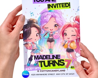 K-Pop Hunters Birthday Invitation. Editable Canva Template-pop Digital Download