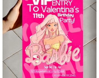Barbie Birthday Invite Editable Canva Template + 3 Bonus Coloring Pages | VIP Barbie Party Invitation.