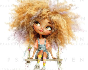 Whimsical Girl Clipart: Cozy Swing, Summer & Autumn PNGs