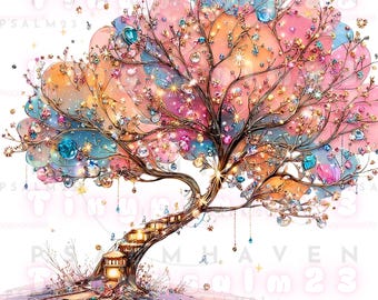 City Trees PNG Bundle (18) | Sparkle Gem Tree, Pastel Magic Clipart | Transparent