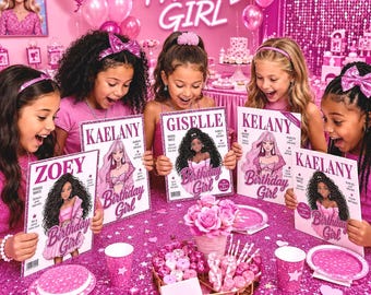 Personalized Birthday Doll Magazine Cover, Custom Name Party Favor (8x11 Cardstock)