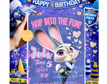 Judy Hopps Birthday Invitation & Happy Birthday Card | Editable Canva Template | Zootopia-Inspired