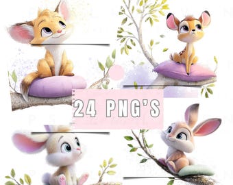 Woodland Animals Clipart Bundle: Bunny, Fox, Deer PNGs (Digital Download, 4000x4000, 300 DPI